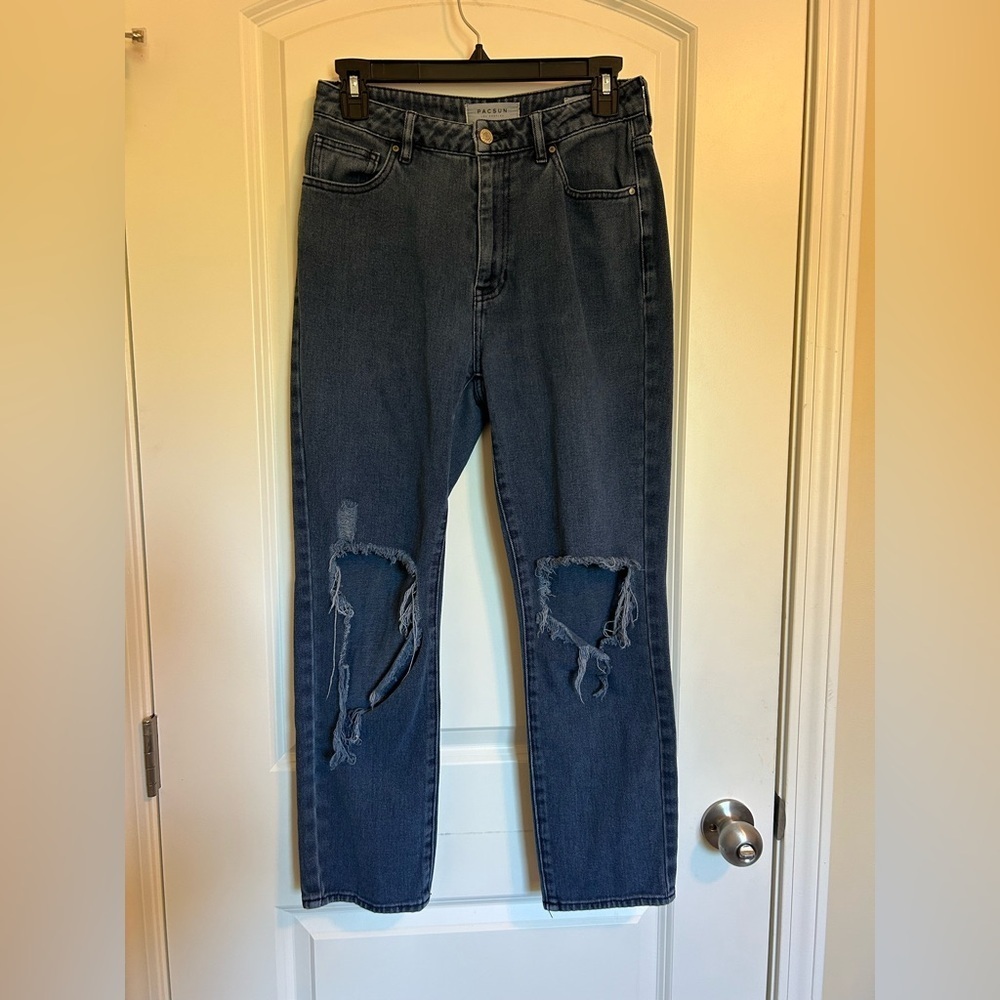 PacSun Dark Blue high rise mom jean Denim Pants- distressed
